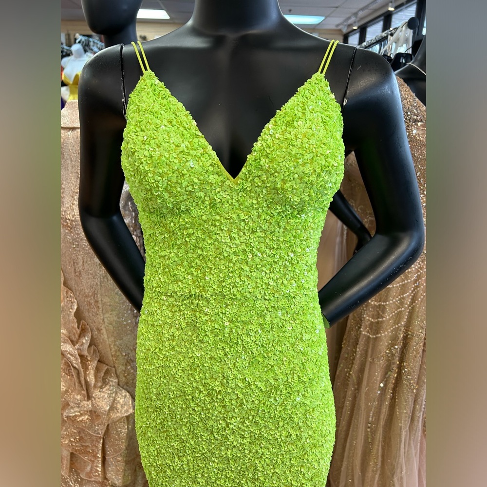 Jovani 23148 lime green long sequin prom dress size 4 - Picture 3 of 7